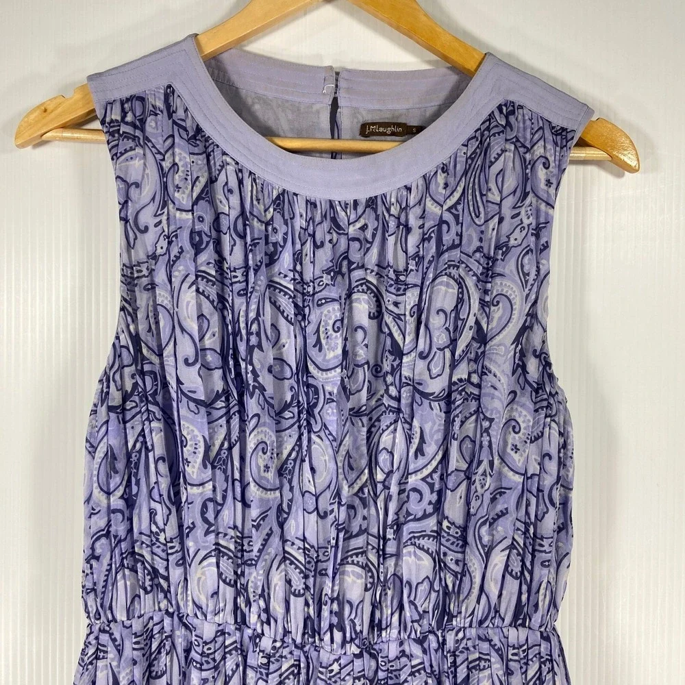 J McLaughlin Periwinkle Blue Paisley Sleeveless‎ Silk Dress Womens Small